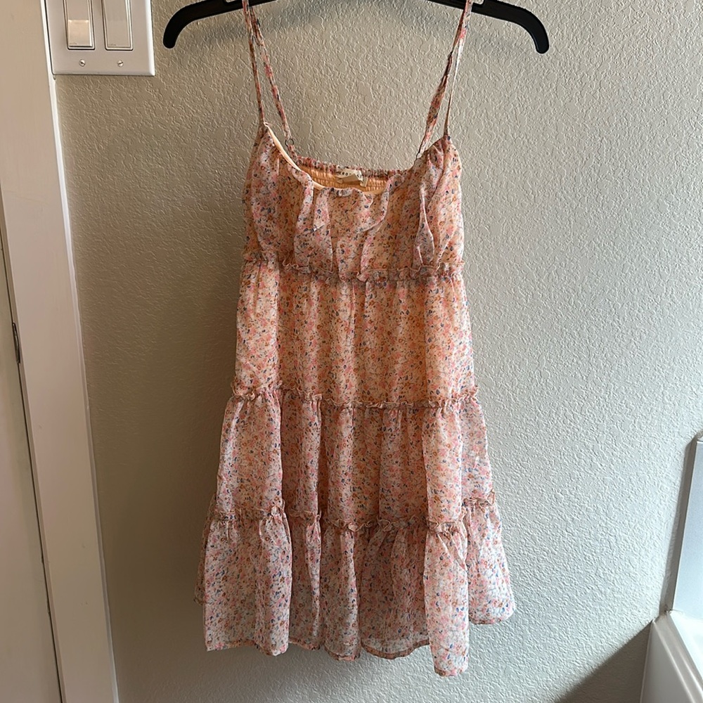Aeropostale floral milkmaid boho romantic Tiered Ruffle Mini Dress – Size small